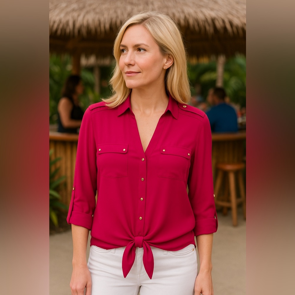 Cache Hot Pink Button-Down Blouse Size Small - image 3